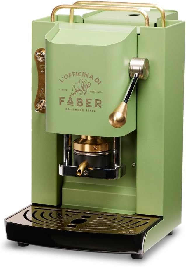 Faber PRO Total Deluxe Cafetera de latón, monodosis ESE 44 mm, depósito 1,3 L, blanco/Cherry Red