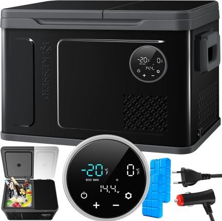 KESSER Nevera de compresor de doble zona 2 en 1 – Refrigeración/congelación hasta -20 °C, pantalla táctil LED, 2 acumuladores, 12/24 V y 230 V,…
