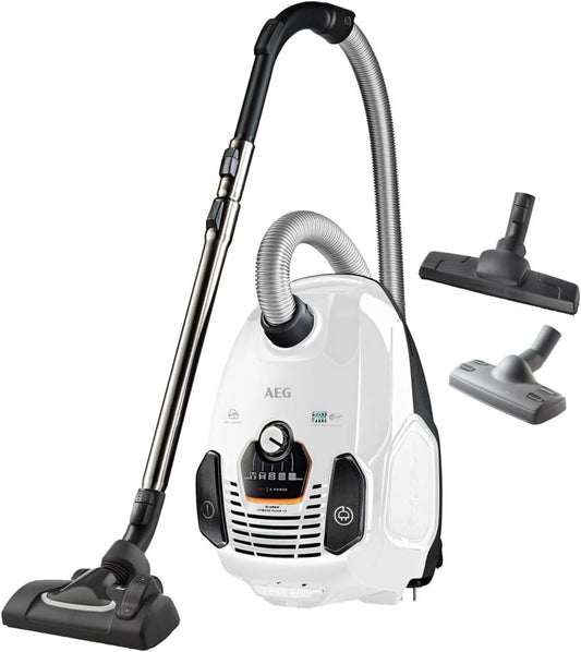 AEG VX7-2-IW-S Aspirador – Ruedas suaves 360°, solo 69 dB(A), accesorios, asa Ergo, filtro lavable, 650 W, radio 12 m, blanco