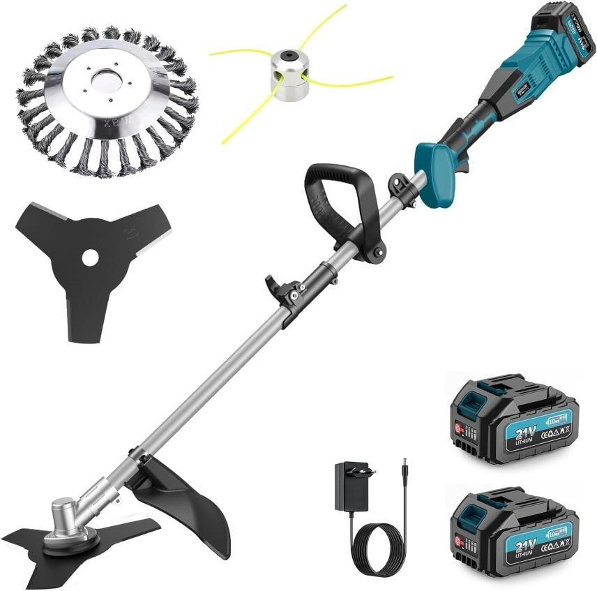 Cortabordes a batería con 2 baterías 16.000 mAh/21 V – Desbrozadora brushless 1000 W, corte 30 cm, multifunción E-Edge