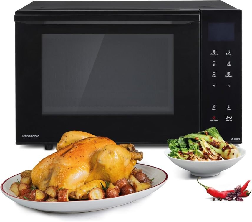 Panasonic NN-DF38PBEPG Microondas combinado + grill – 1000 W, 23 L, tecnología Inverter, modo Eco Combo, cavidad plana, 16 programas automáticos,…
