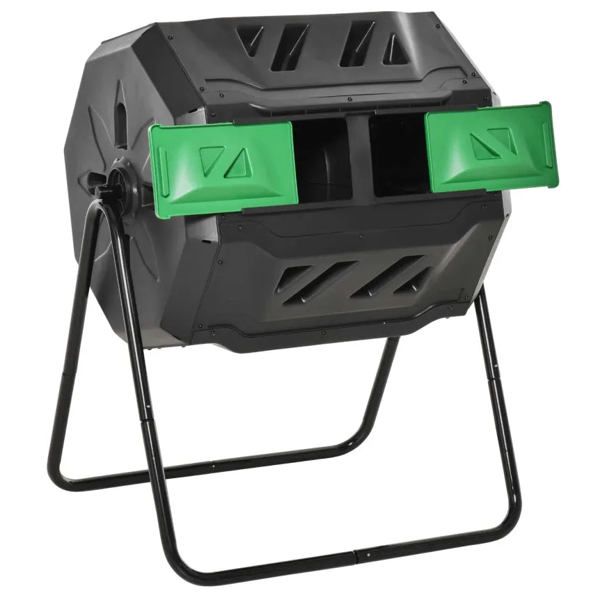 Outsunny Compostador giratorio de 2 compartimentos, rotación 360°