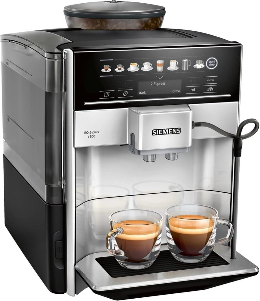 Siemens EQ6 plus s300 TE653501DE Cafetera automática – Numerosas bebidas, espumador de leche, molinillo cerámico, doble taza, descalcificación y…