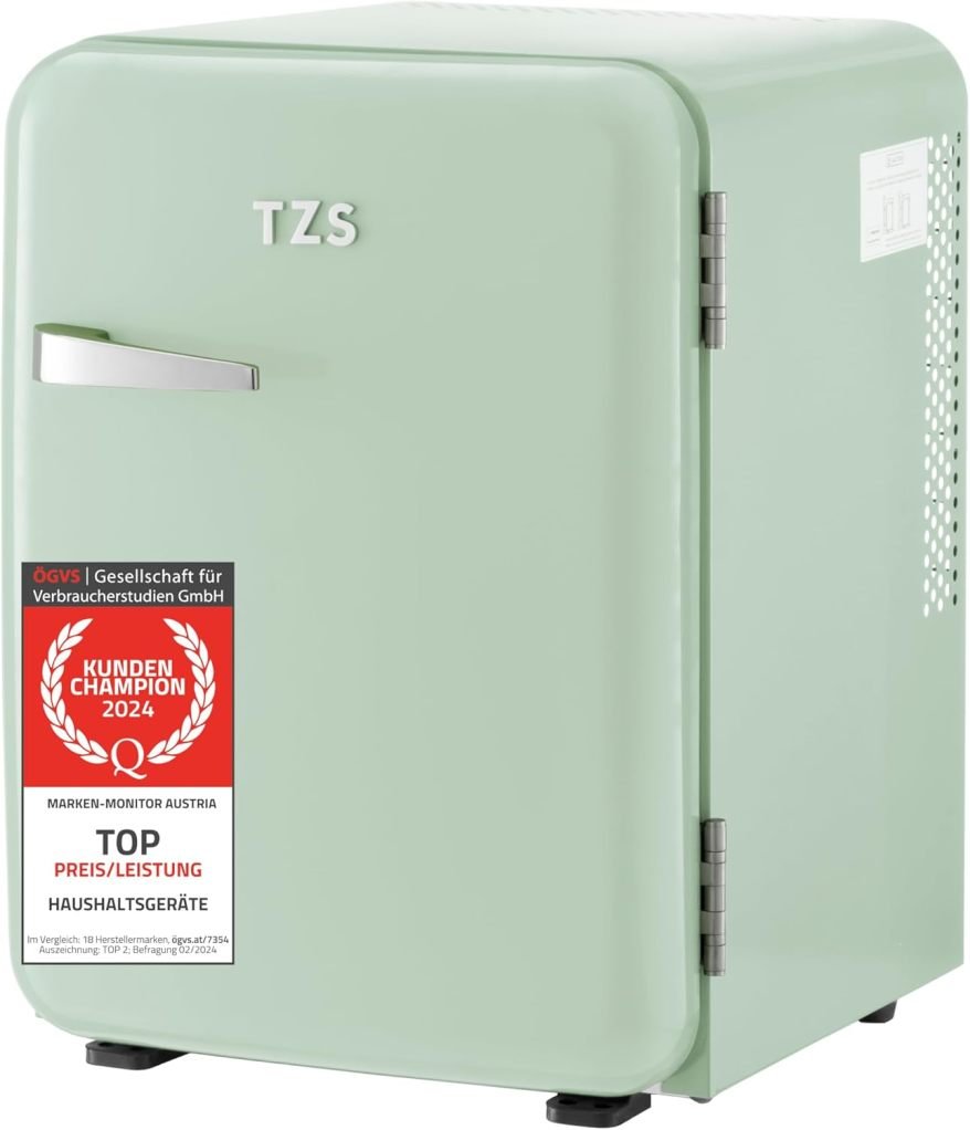 TZS First Austria Mini frigorífico silencioso 40 L – Diseño retro, potencia de refrigeración regulable, tirador de puerta, sistema termoeléctrico,…