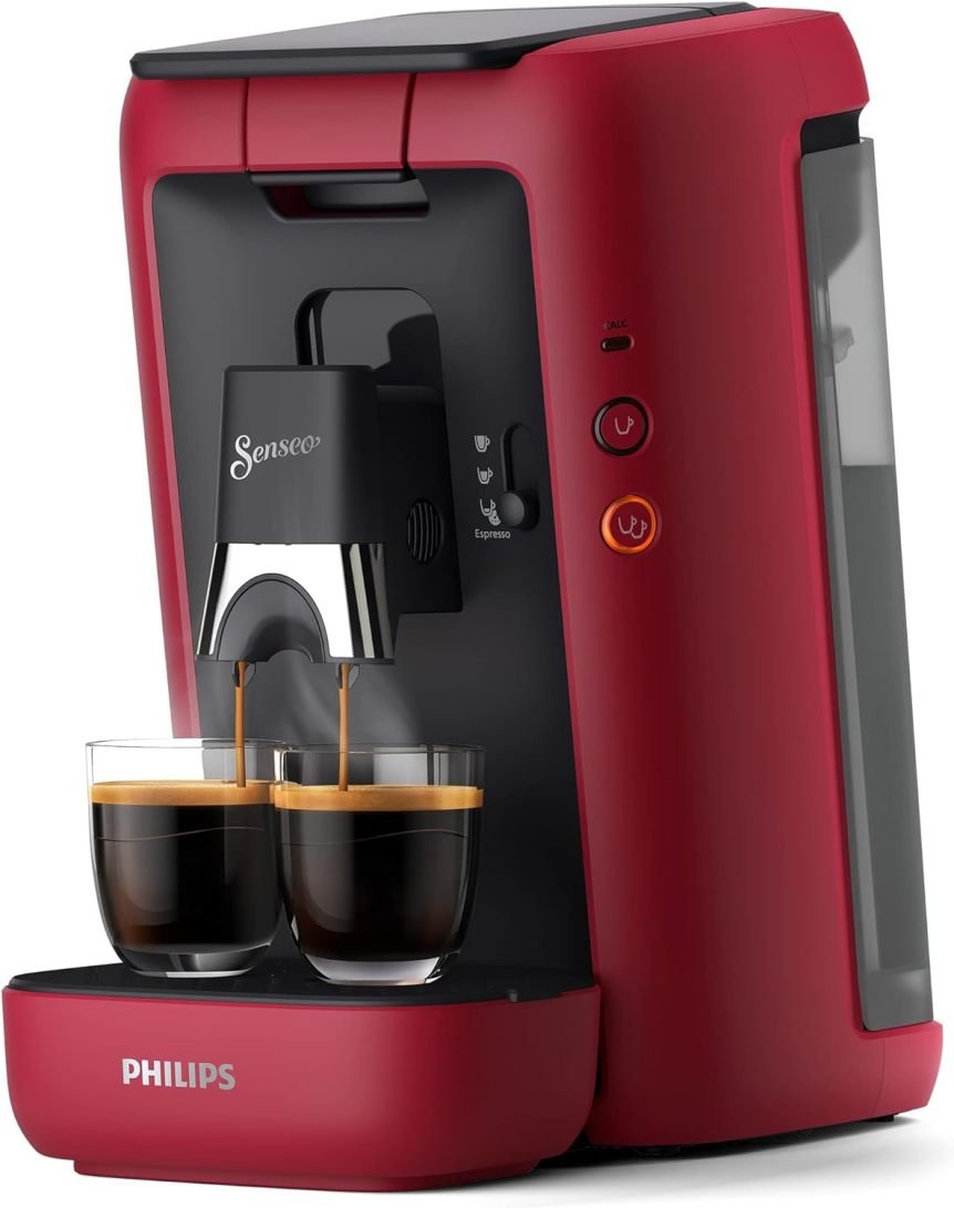 Philips Senseo Maestro Cafetera de monodosis – Intensidad regulable, función memoria, depósito 1,2 L, producto ecorresponsable, rojo CSA260/90