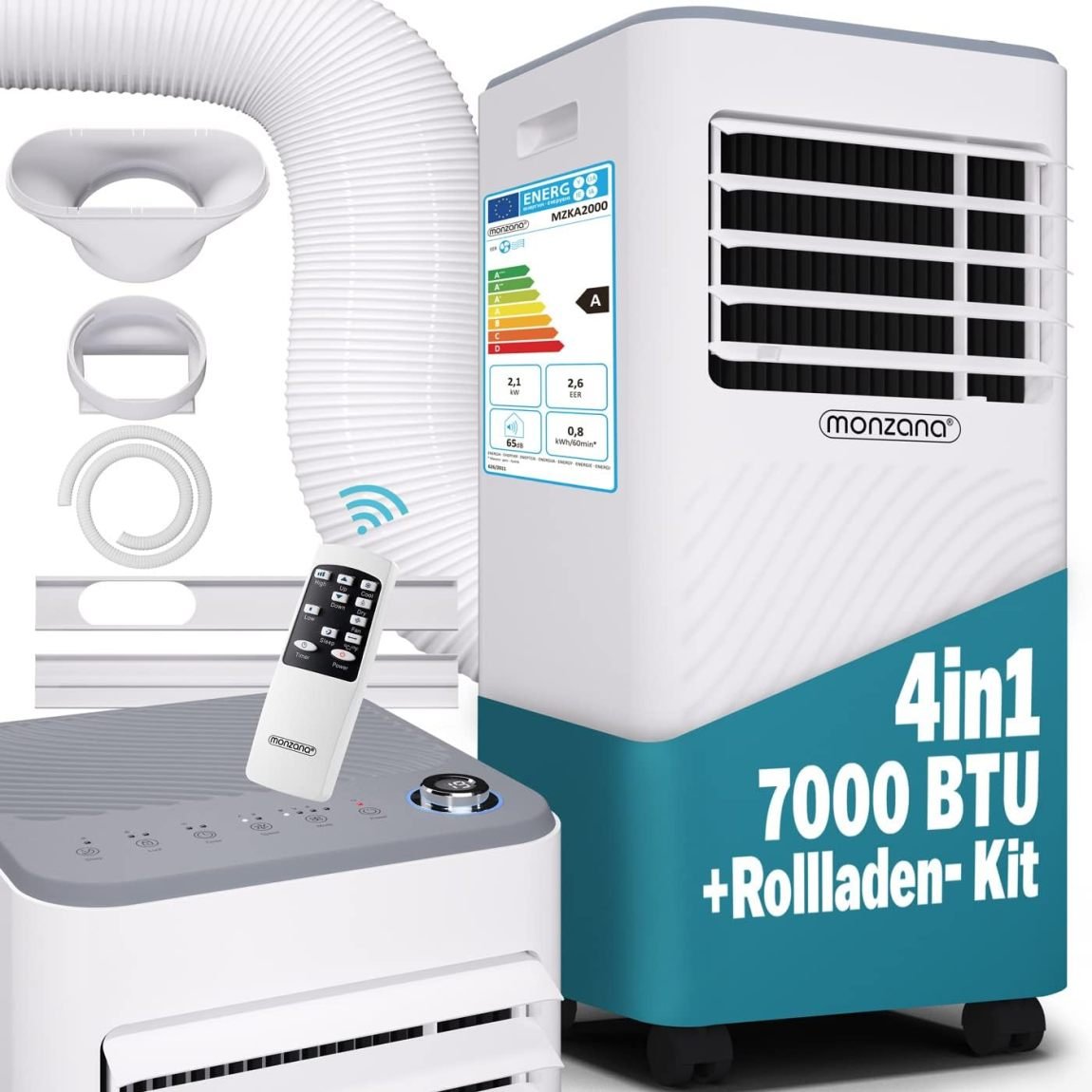 Monzana MZKA2000 Aire acondicionado portátil local 7000 BTU 3 en 1, 750 W – Tubo de evacuación, temporizador 24 h, hasta 25 m², mando a distancia,…