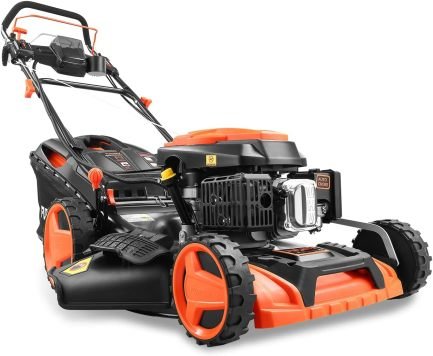 FUXTEC Cortacésped de gasolina 4 en 1 FX-RM5196eSPRO – Arranque eléctrico, tracción regulable, parachoques delantero, corte 51 cm