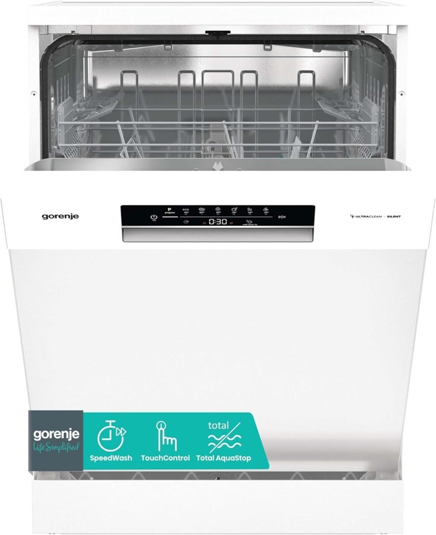 Gorenje GS642E90W Lavavajillas de libre instalación 60 cm, 13 servicios, Total AquaStop, protección antidesbordamiento, programa Higiene, SpeedWash