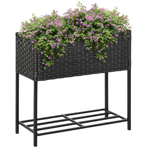 Outsunny Jardinera elevada ergonómica con estante – Ratán sintético