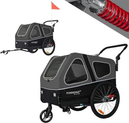 Doggyhut S-Line XL Remolque de bicicleta y cochecito para perro 2 en 1 con suspensión, hasta 45 kg
