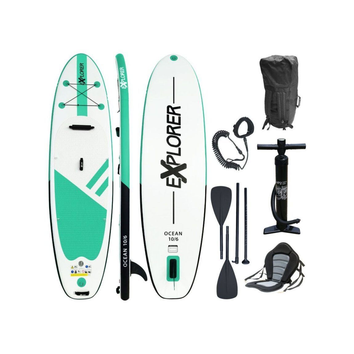Explorer OCEAN 10.6 Kit Stand-Up Paddle / kayak 320 cm, verde/blanco, 320 × 84 × 12,7 cm – Artículo de segunda selección, como nuevo
