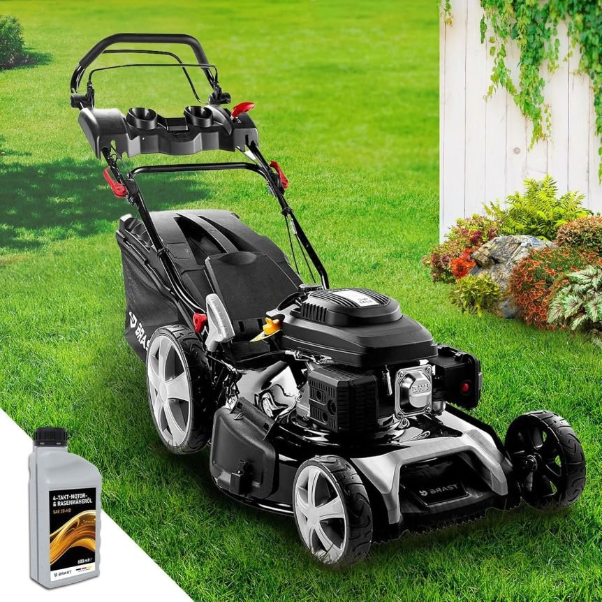BRAST Cortacésped de gasolina autopropulsado – 7 CV, ancho de corte 55 cm