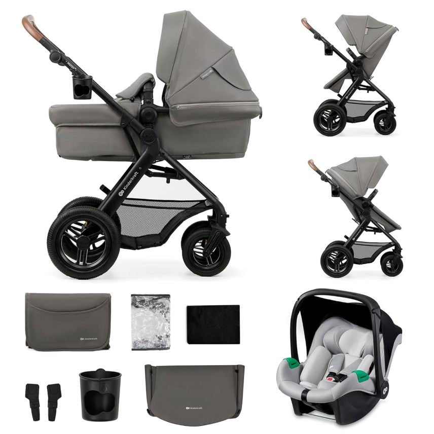 Kinderkraft MOOV2 AIR Cochecito 3 en 1 hasta 26 kg – Silla de coche i-Size 40-75 cm, función cochecito, posición reclinada, capota grande, ruedas…