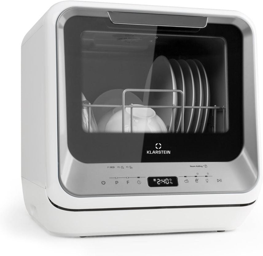 Klarstein ia Mini lavavajillas de encimera – 2 cubiertos, 6 programas, depósito 5 L, pantalla LED táctil, accesorios incluidos, negro