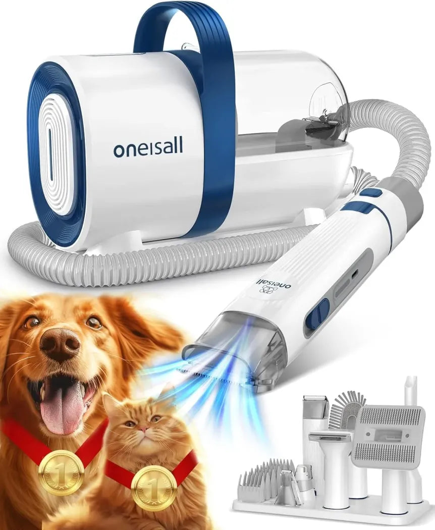 oneisall Cortapelos para perros con aspirador – Succión 12.000 Pa, silencioso, 7 herramientas de aseo