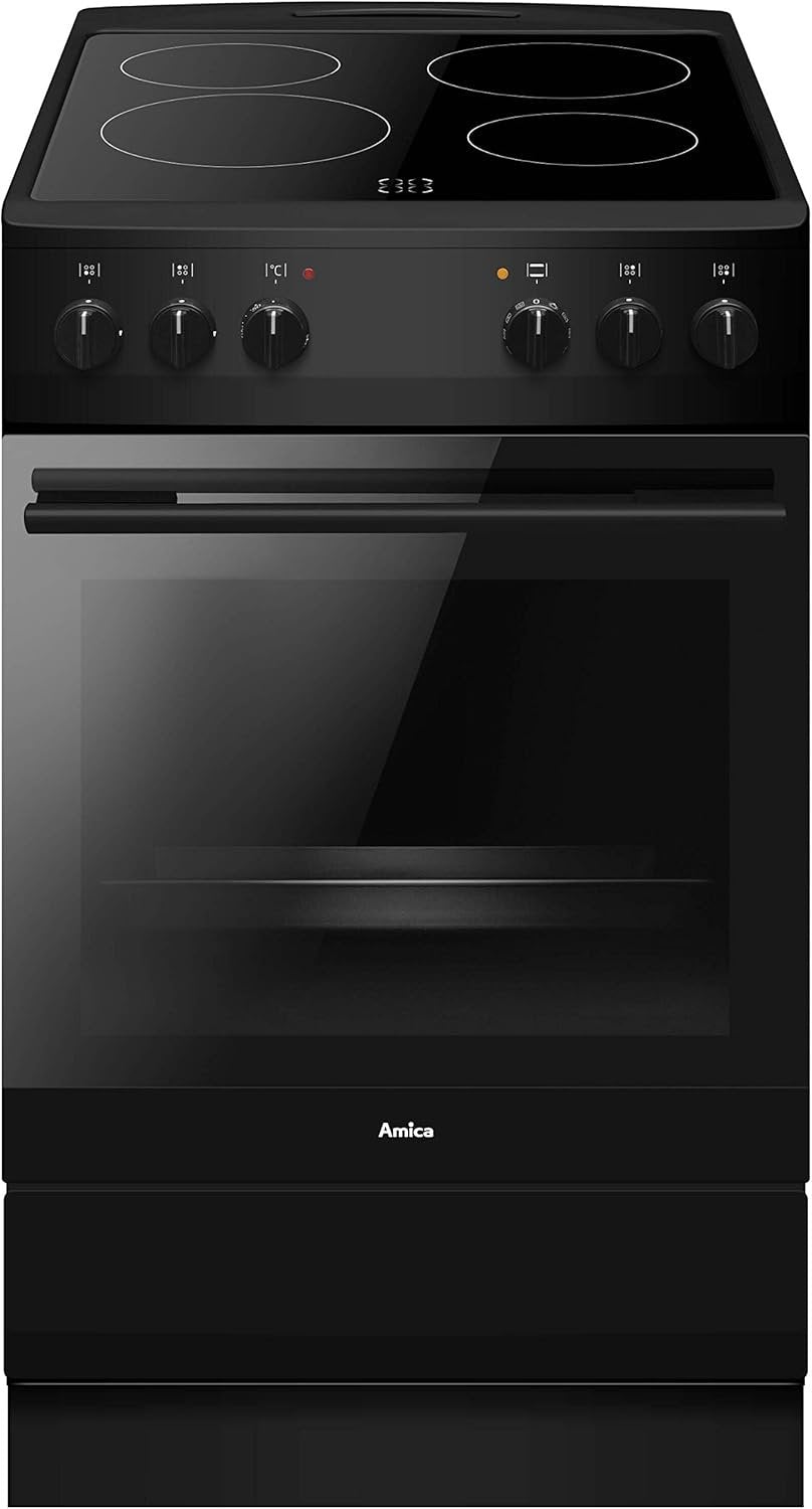 Amica SHC 11509 SM Cocina de libre instalación 50 cm – Placa vitrocerámica, horno eléctrico, función Eco, calor superior/inferior, negro mate
