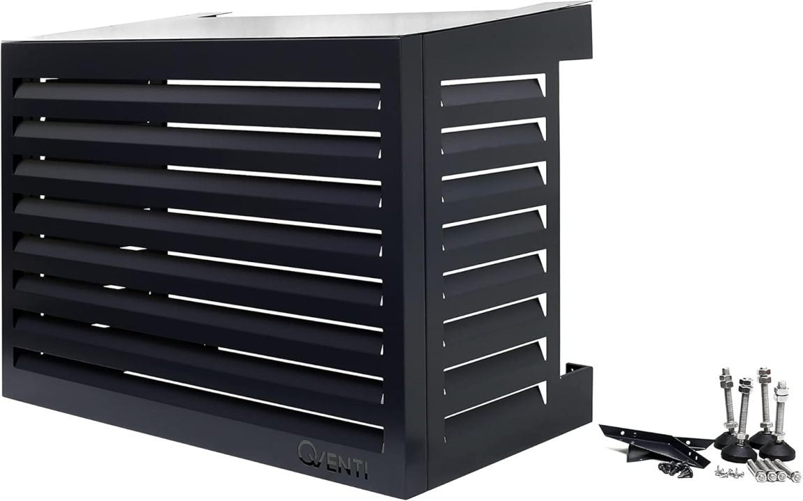 Qventi Cubierta exterior para aire acondicionado de aluminio – Antracita/gris, rejilla protectora, montaje fácil, talla S, 100 × 50 × 75 cm