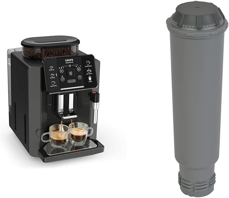 Krups Sensation EA910810 Cafetera automática – Boquilla para espuma de leche, 5 bebidas, función café de filtro, 2 tazas, negro