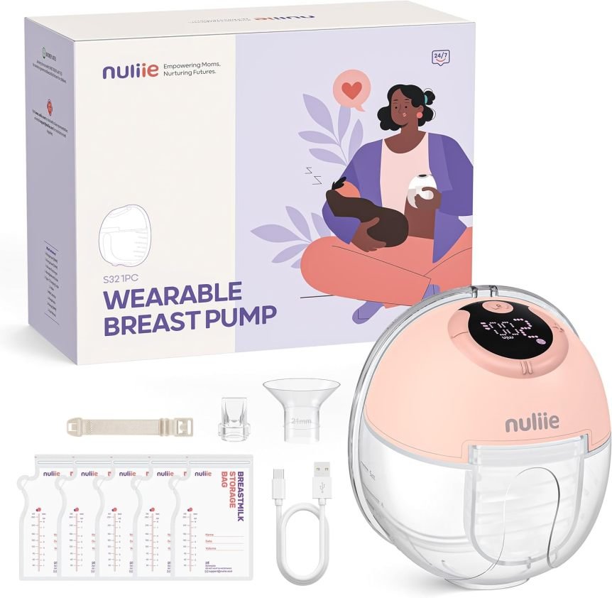 Nuliie S32 Sacaleches eléctrico portátil manos libres – 4 modos, 9 niveles, embudos 18/21/24 mm, accesorios de repuesto, lote de 2, blanco