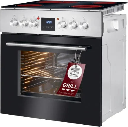 Bomann EHBC 7936 IX Conjunto horno eléctrico empotrable + placa vitrocerámica – 4 zonas, horno 56 L, 9 funciones, zona de asado