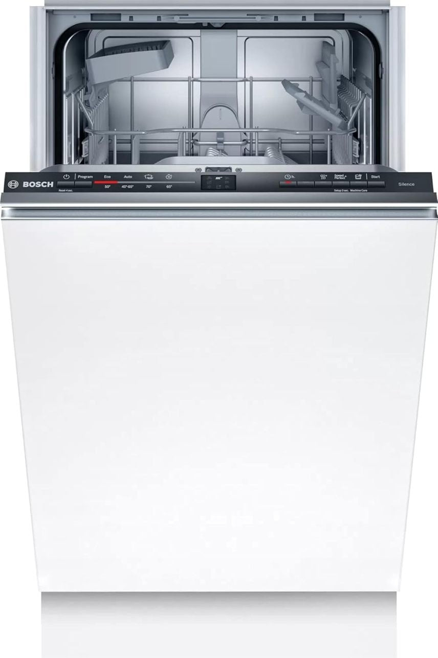 Bosch SRV2HKX41E Serie 2 Lavavajillas totalmente integrable 45 cm – Cestillo para cubiertos, secado Extra, InfoLight rojo, AquaStop, multicolor