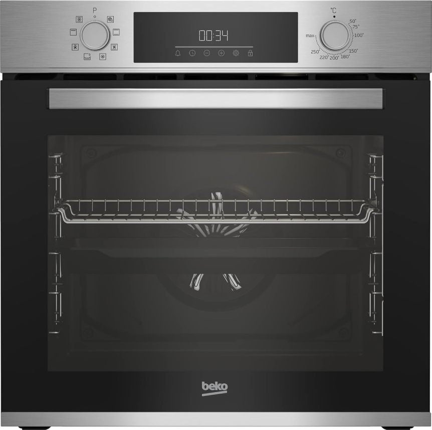Beko BBSM12340X Conjunto horno empotrable + placa de inducción – 4 zonas, horno 72 L con 8 modos, seguridad infantil, controles táctiles, negro/inox