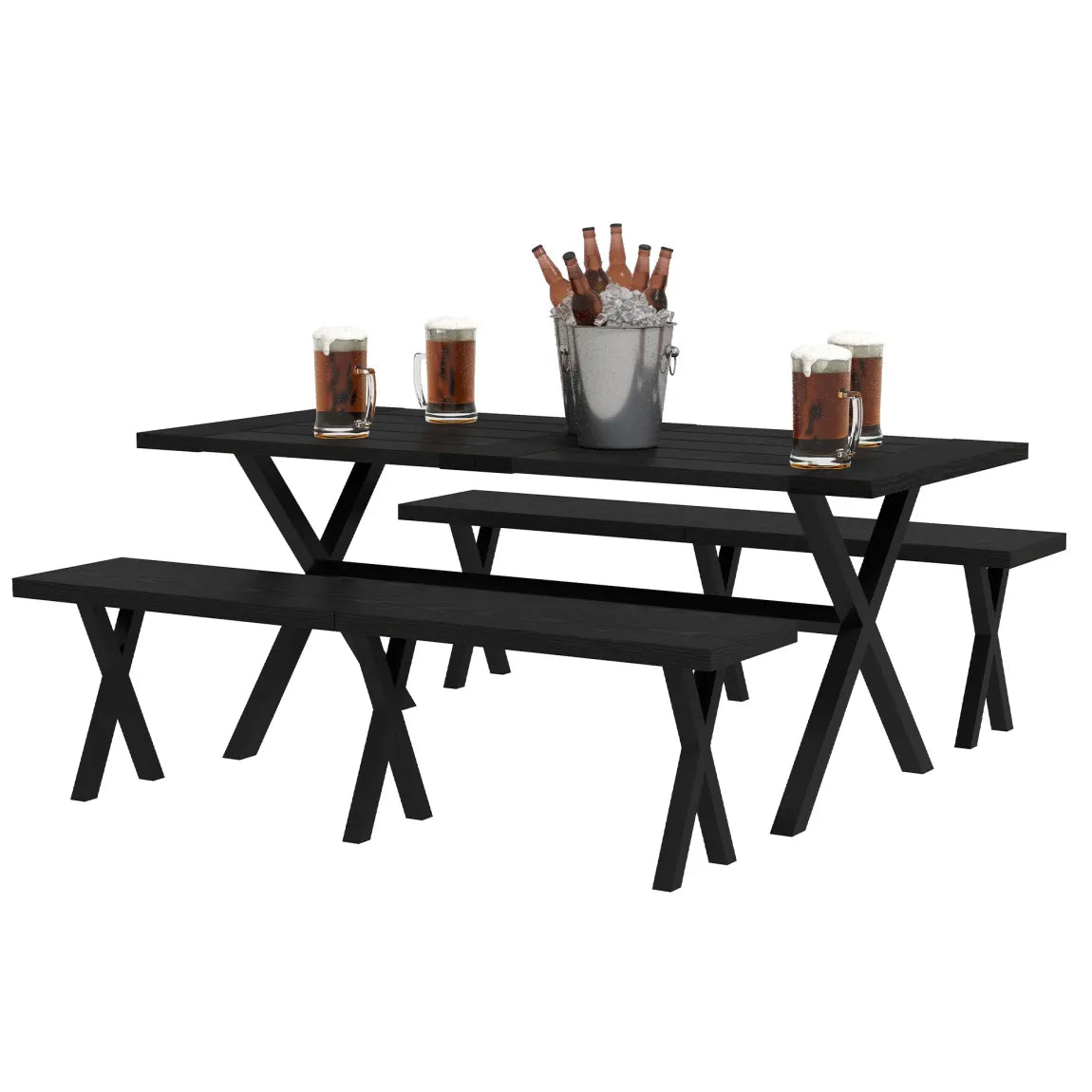 Outsunny Conjunto cervecero de 3 piezas efecto madera con orificio para sombrilla
