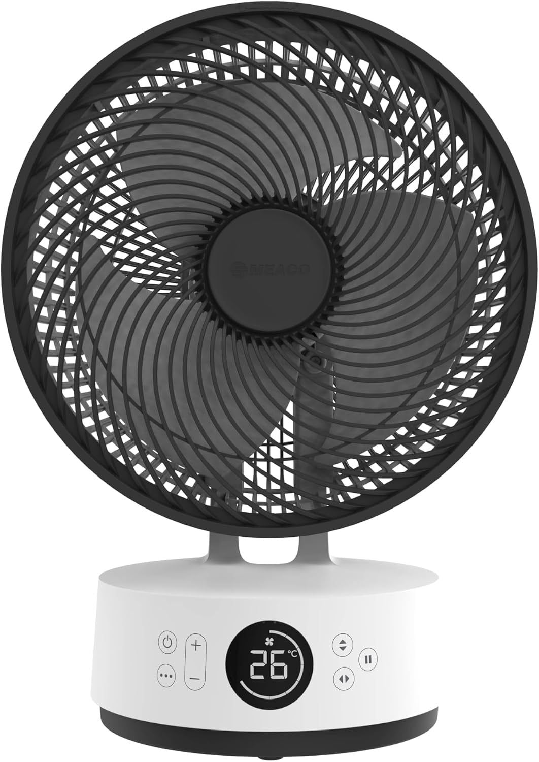 MEACO MeacoFan Sefte Ventilador de mesa – 12 velocidades, oscilación horizontal/vertical, 3 amplitudes, ultrasilencioso, mando a distancia, negro
