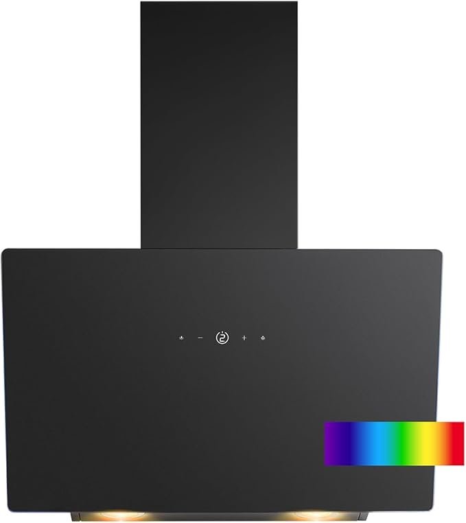 Bomann DU 7611 G Campana inclinada 60 cm – Iluminación ambiental LED, recirculación/extracción, material de montaje incluido