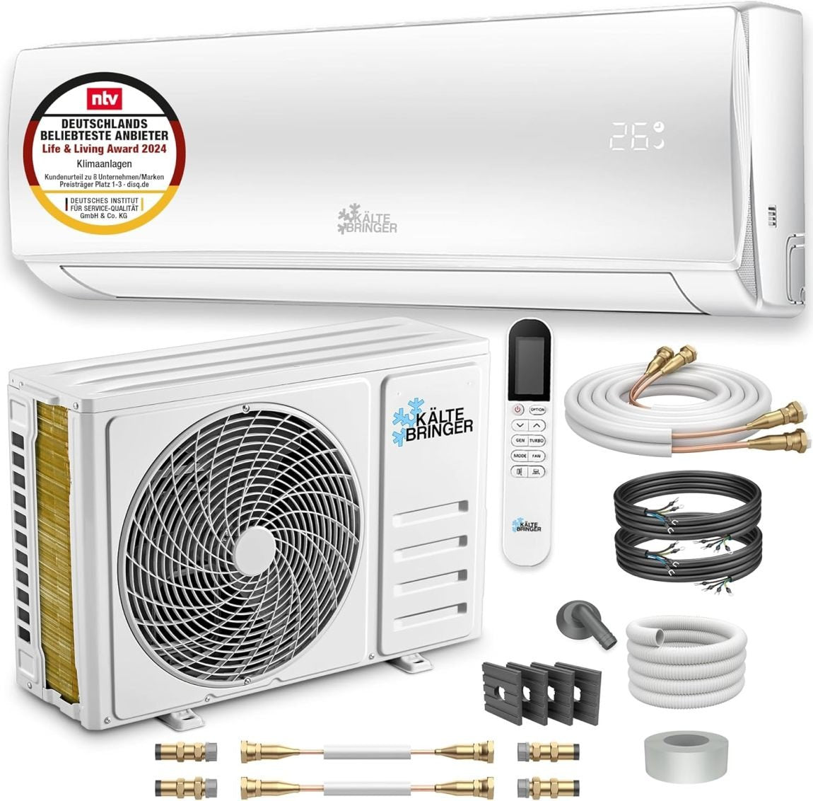 Kältebringer Aire acondicionado split Quick Connect 12.000 BTU (3,4 kW) con calefacción – Wi-Fi/app, hasta 91 m², muy silencioso, 5 m de cobre,…
