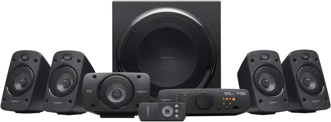 Logitech Z906 Sistema de audio 5.1 – 1000 W surround, certificado THX, múltiples entradas de audio, mando a distancia, enchufe UE, compatible con…