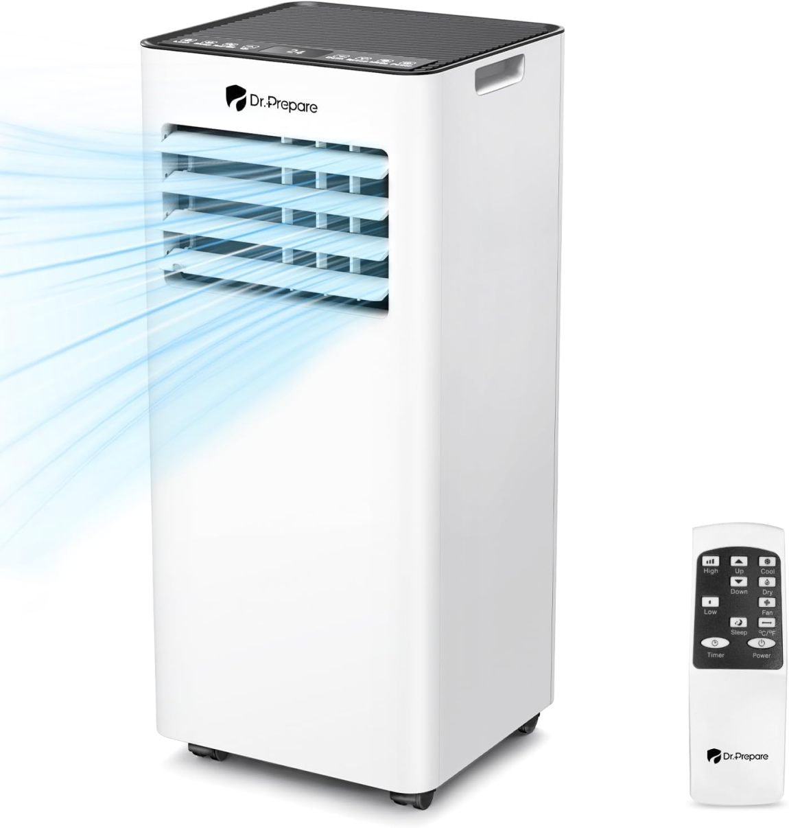 DR.PREPARE Aire acondicionado portátil 9000 BTU con aplicación – 4 en 1, tubo de evacuación, refrigeración/ventilación/deshumidificación, modo…