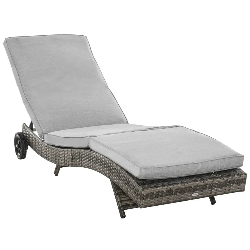 Outsunny Tumbona regulable de ratán sintético con ruedas – Gris