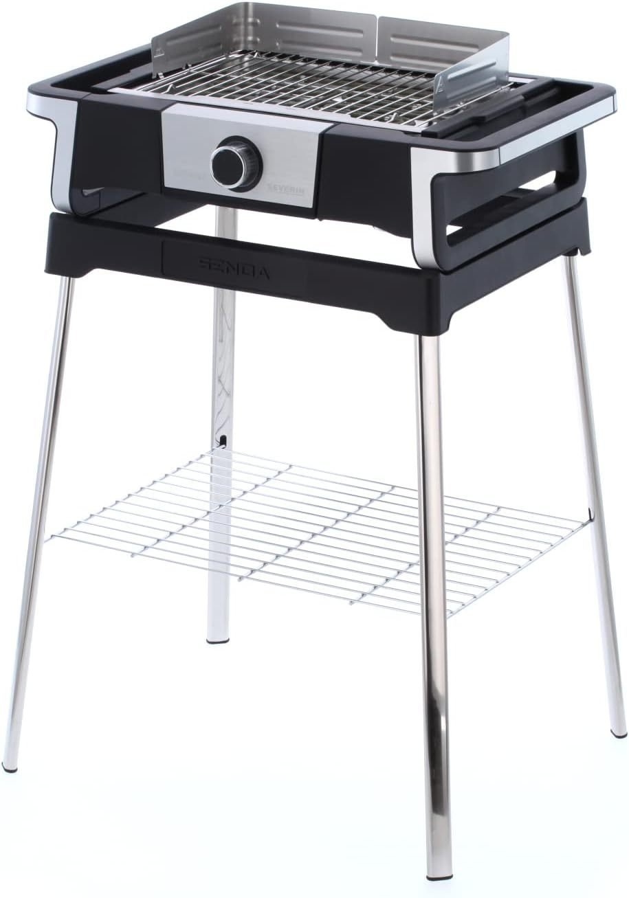 SEVERIN SENOA DigitalBOOST S Barbacoa eléctrica de pie PG 8118 – Hasta 500 °C, superficie SafeTouch, inox/negro