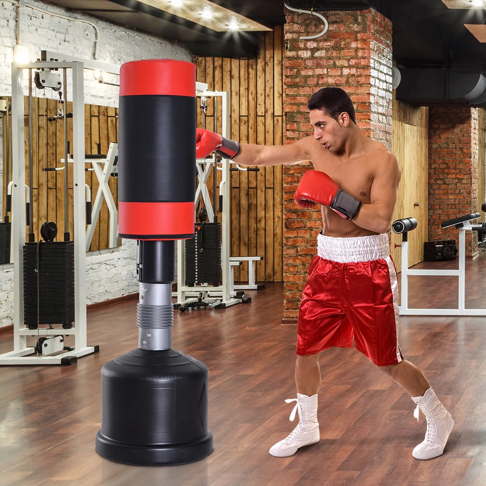 HOMCOM Saco de boxeo de pie regulable en altura con acolchado protector para las articulaciones