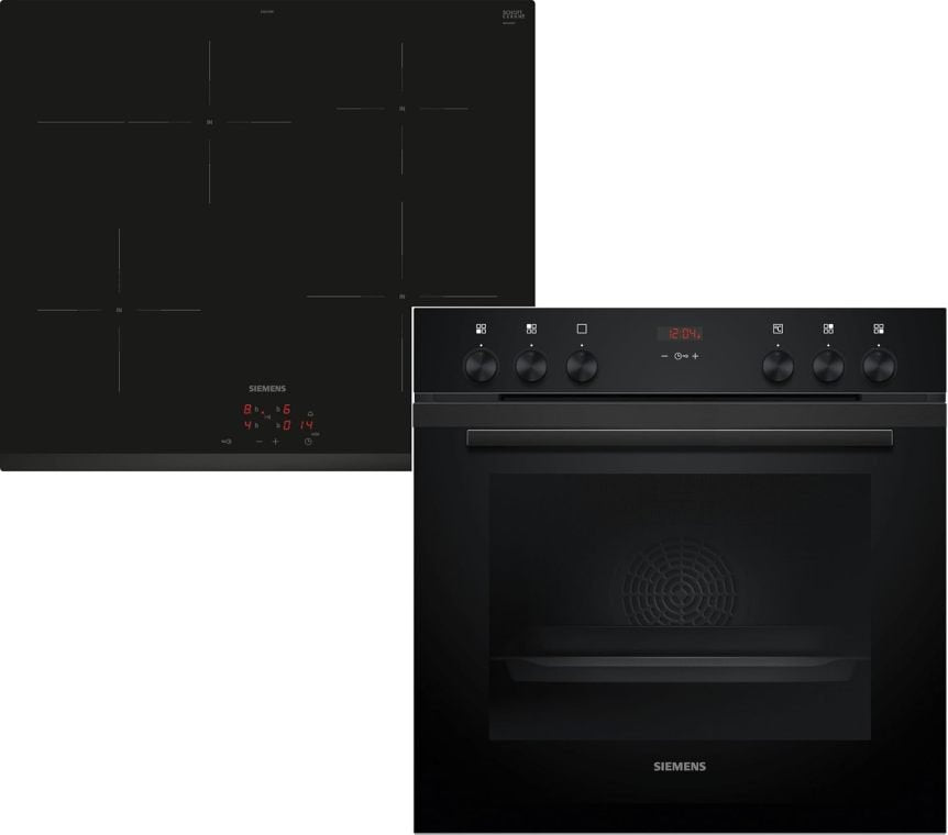 Siemens EQ522IA01 Conjunto horno/placa empotrable – Horno HE517GBS4 60 × 60 cm, aire caliente 3D, autolimpieza, guía clip + placa de inducción…