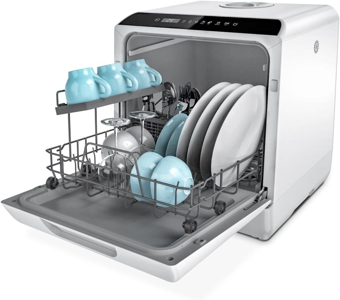 Hermitlux Mini lavavajillas de sobremesa – 4 cubiertos, depósito 5 L, 6 programas, ideal para apartamento, residencia y camping, blanco