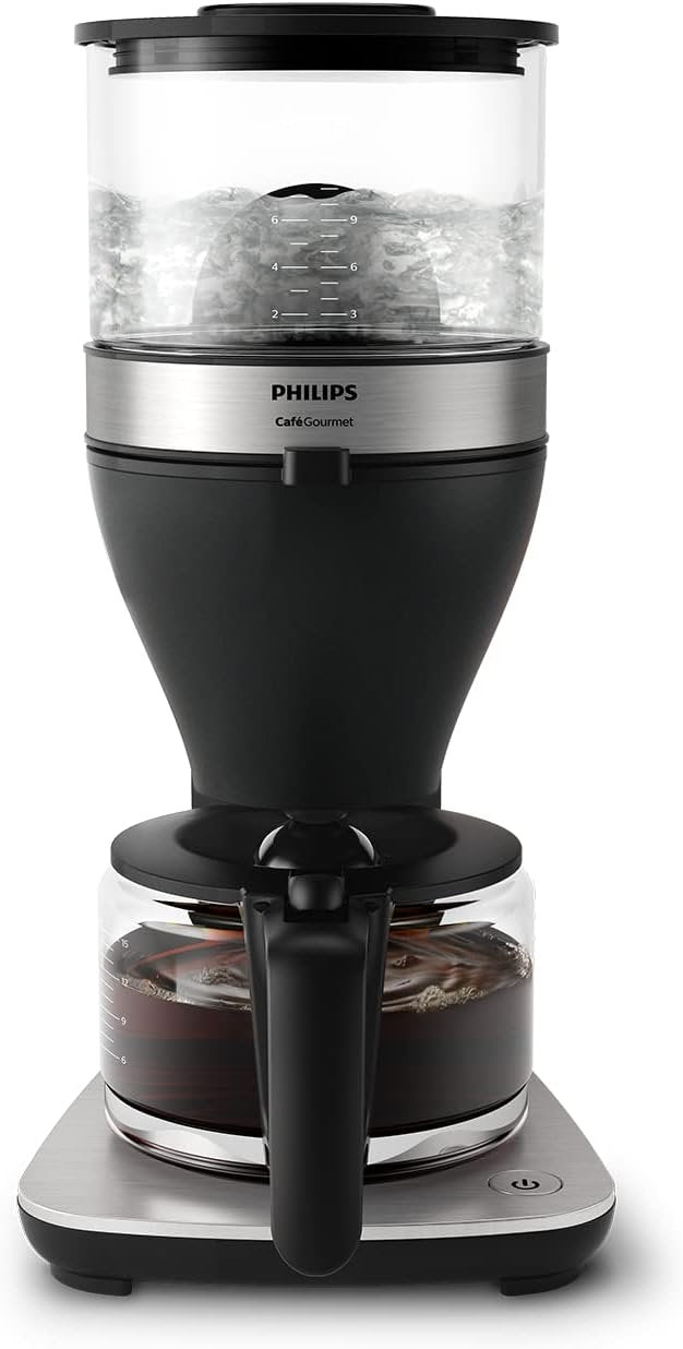 Philips Cafetera de filtro todo en uno HD7900/50 – Molinillo cónico integrado, doble depósito de granos, jarra de vidrio 1,25 L, intensidad…