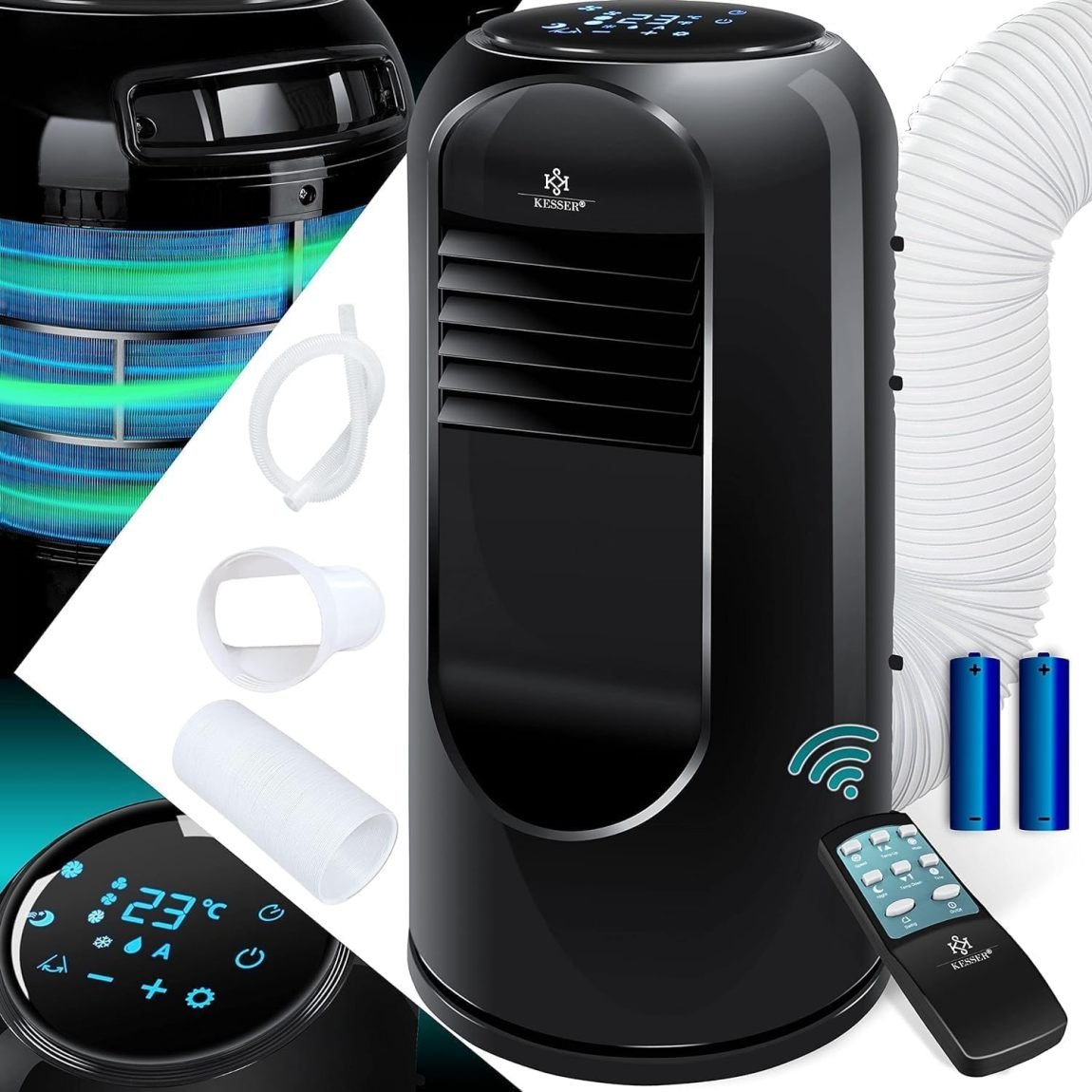KESSER Sky Tower Aire acondicionado portátil 4 en 1 – Refrigeración, deshumidificación, ventilación, 9000 BTU/h (2600 W), mando a distancia,…