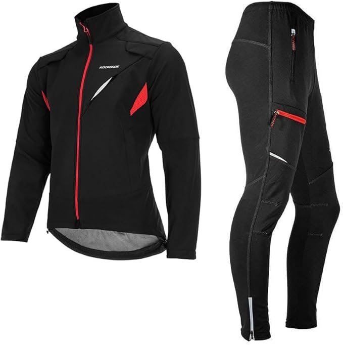 ROCKBROS Conjunto de ciclismo de invierno para hombre – Chaqueta y pantalón impermeables, cortavientos, térmicos, tallas S a 4XL