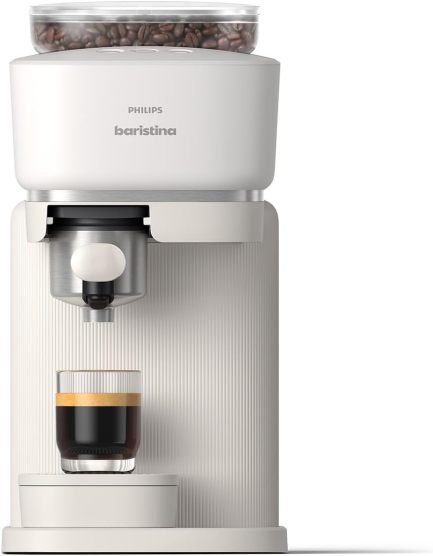 Philips Baristina Cafetera espresso compacta – Espresso simplificado, blanco natural con portafiltro blanco, bomba de 16 bar