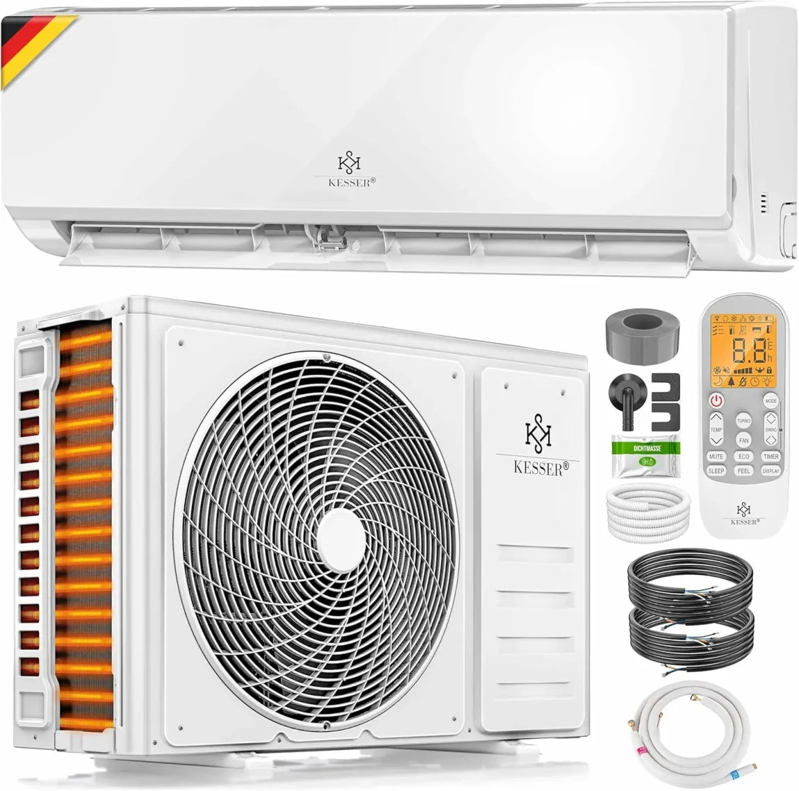 KESSER Kit de aire acondicionado split Wi-Fi/app – Refrigeración A++ / calefacción A+, 9000 BTU/h (2600 W), R32, mando a distancia, temporizador,…