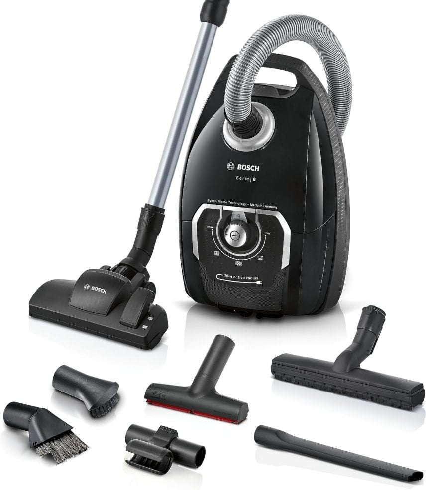 Bosch Serie 8 BGB75X494 Aspirador con bolsa – Ideal para alergias, filtro higiénico, cepillo parquet/alfombras/baldosas, cable largo, silencioso,…