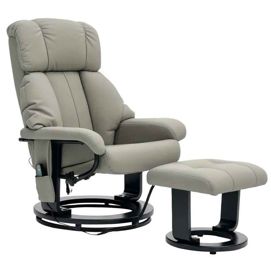 HOMCOM Sillón relax gris con masaje, función reclinable y reposapiés – Polipiel