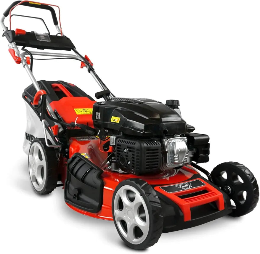 HECHT Cortacésped de gasolina 5 en 1 – Motor Eco 4 tiempos 4,4 kW (6 CV), arranque eléctrico, anchura 53 cm, cesta 75 L, tracción, ruedas…