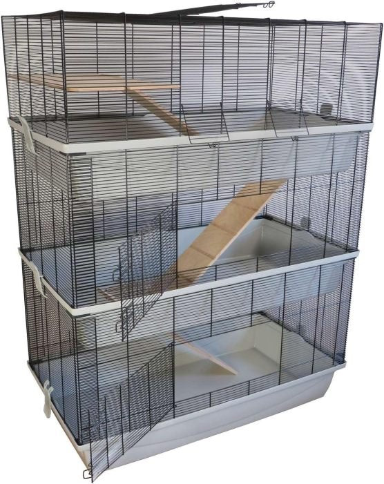 PETGARD Carlos Sky Jaula XXL de 3 niveles para pequeños animales – Conejos, hámsteres y ratones, escaleras de madera, 98 × 52 × 129 cm
