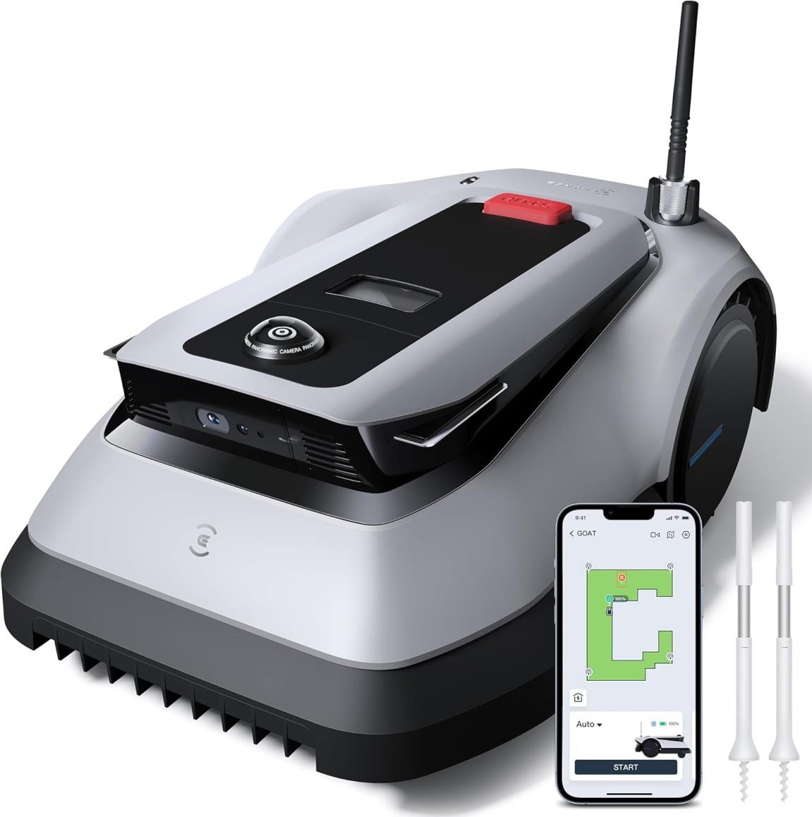 ECOVACS GOAT G1-800 Robot cortacésped sin cable perimetral hasta 800 m² – TrueMapping, evitación de obstáculos, 16 zonas, pendiente 45 %, gestión…