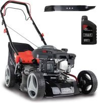 Scheppach MS150-42 Cortacésped de gasolina 3,5 CV – Corte 42 cm, tracción, chasis de acero, limpieza, mulching, bolsa 45 L, 7 alturas 25–75 mm