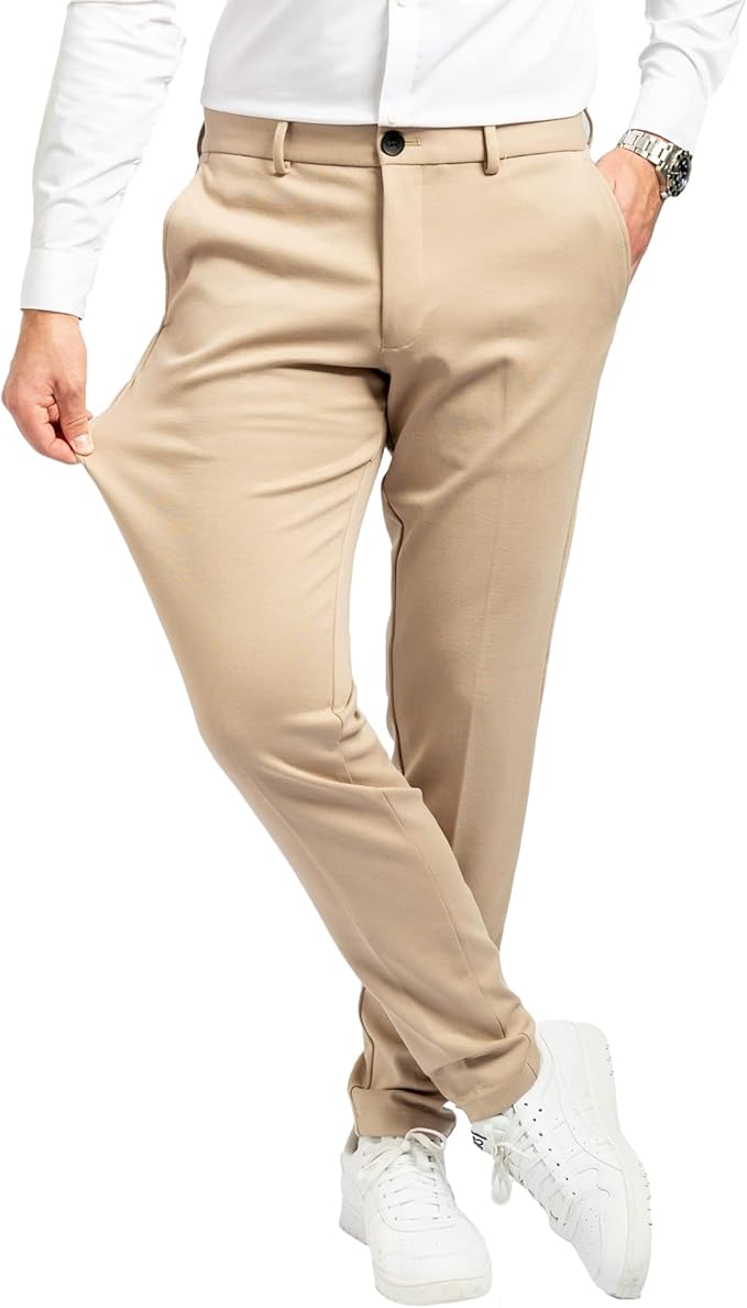 Pantalón Performance hombre – Corte slim elástico, pantalón elegante para oficina, ocio y uso diario