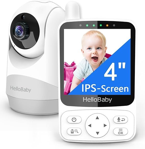 HelloBaby Vigilabebés con vídeo y cámara – Autonomía 29 h, PTZ 355°/120°, zoom 2×, visión nocturna IR, modo ECO, alcance 305 m, audio bidireccional